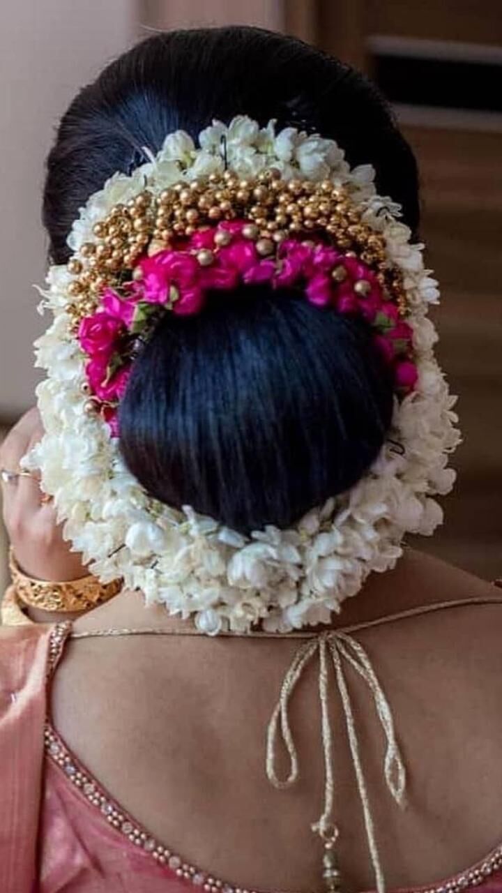 Traditional Indian Floral Bun Hairstyles for the Modern Bride